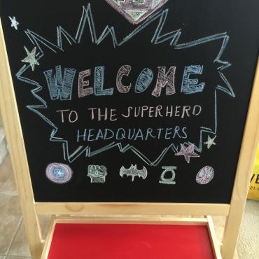 chalkboard, welcome sign, superhero